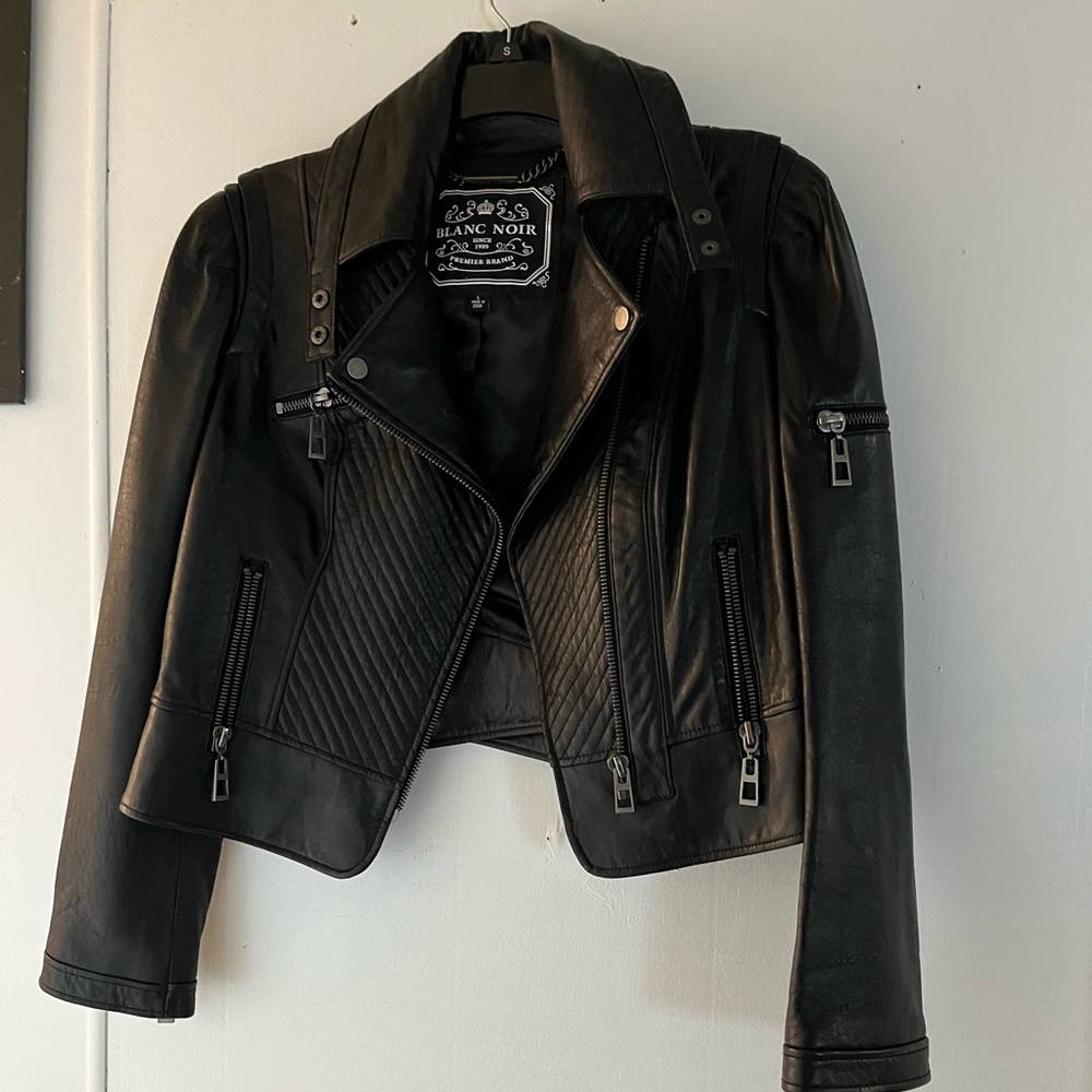 Blanc Noir Women’s Black Moto Leather Jacket Size Large